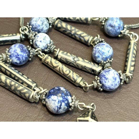 800 & 925 Silver Sodalite Prayer? Tassel Foxtail Chain Bali Beads Necklace 27” - Picture 5 of 12